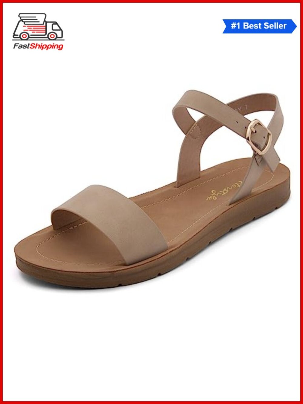 Herstyle Women's Flat Sandals Open Toe Ankle Strap Slip-On Summer Dressy